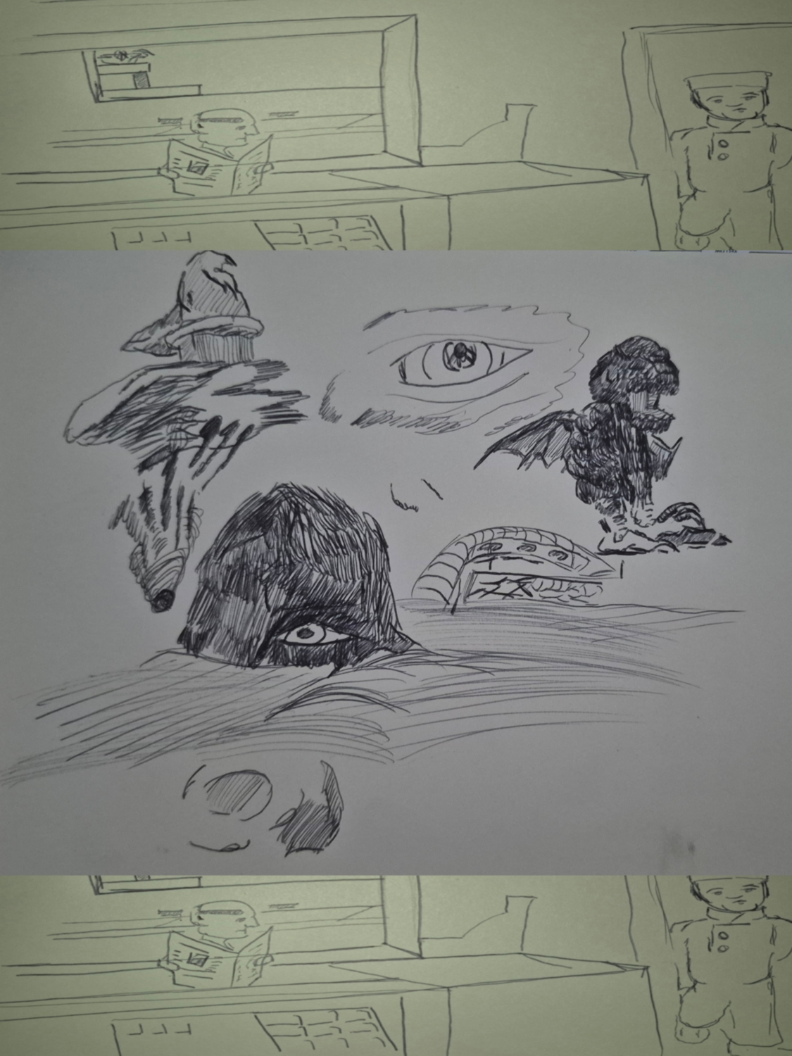 Inked Path: Unfinished Walls, Offering Reverence in Emptiness, comic art, comic strips, inkedpath, late to the party, puzzlement, Quibbles of the scribbles, the clone did it, used or not, webcomic.