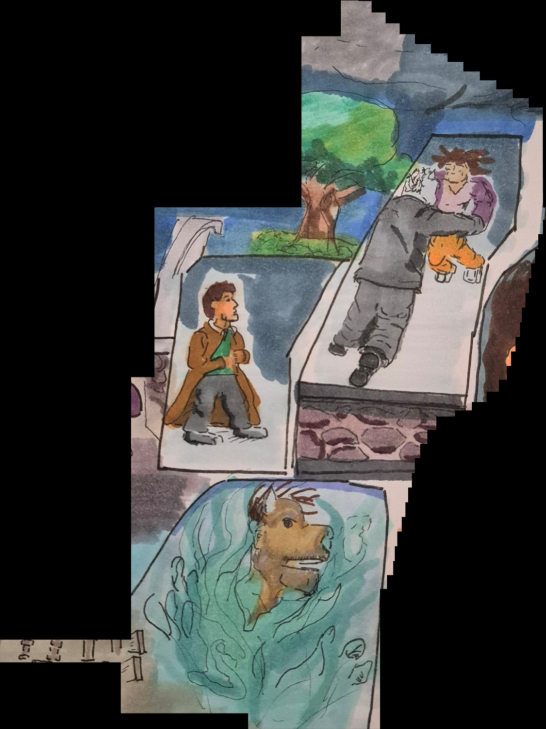 Inked Path: Taggers a wall, non-compos mentis,  Amongst the frames, away-ink, comic art, comic strips, inkedpath, late to the party, puzzlement, Quibbles of the scribbles, the clone did it, used or not, webcomic