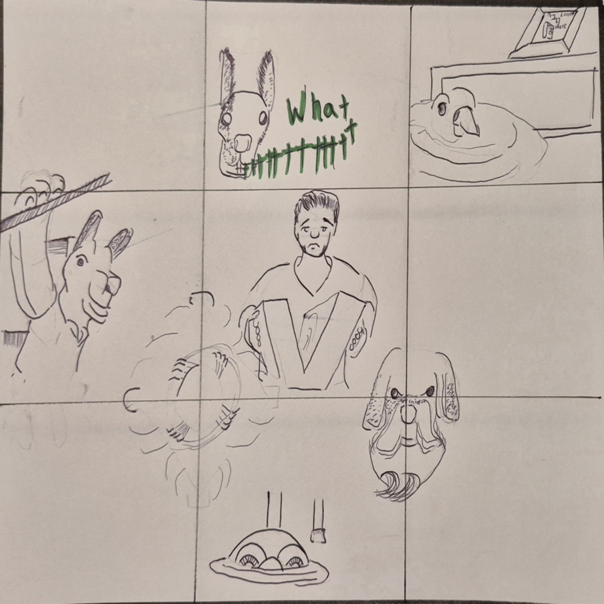 A comic page that is blank of words, leaving the viewer to say 