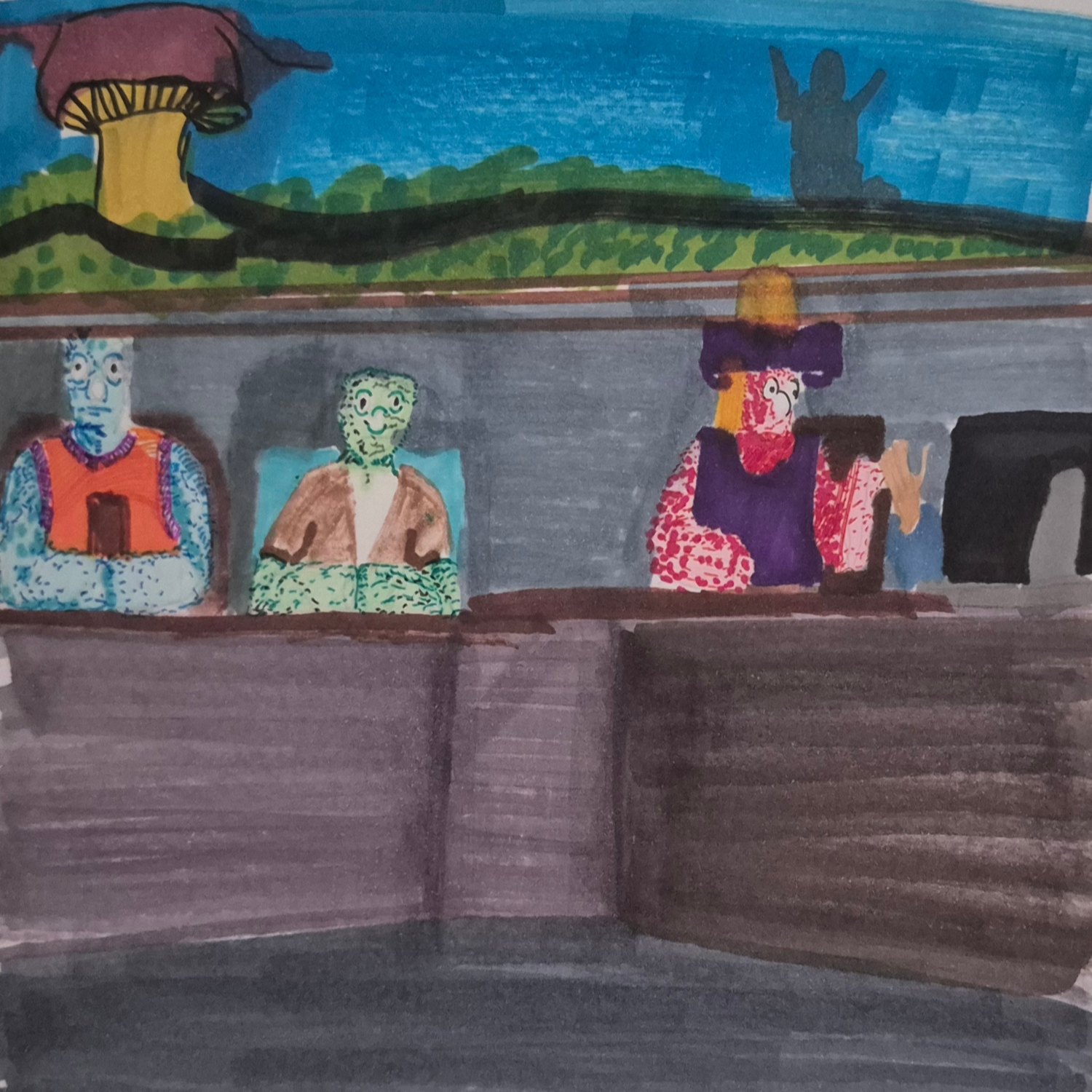 inked path of comics the hosting and talking heads of the puppets.