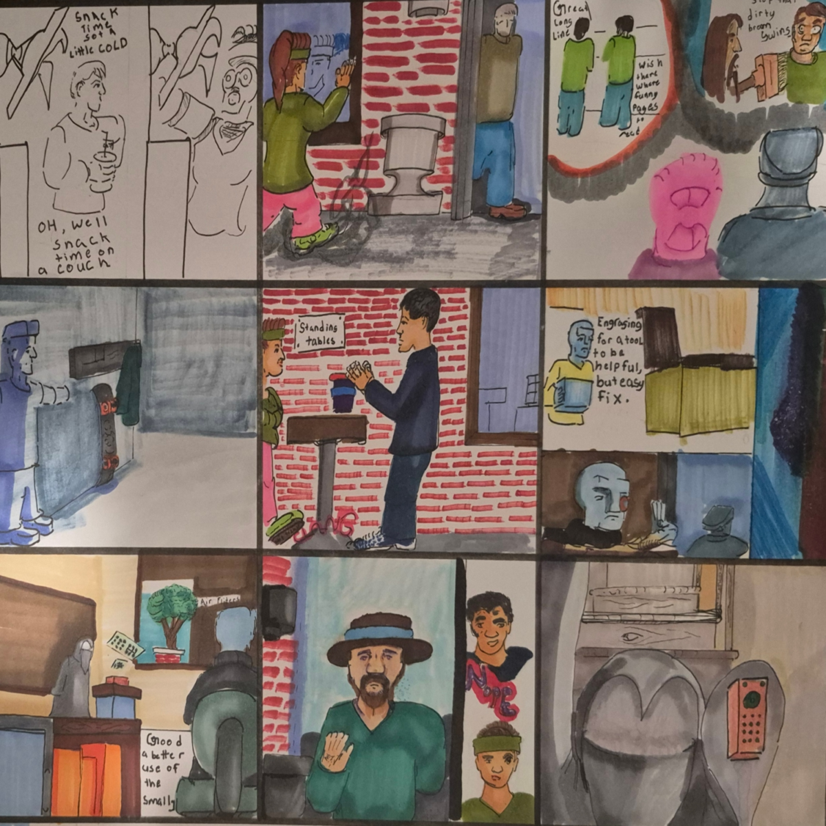 Completed the page to an older page 
Comic panel of the tenacle dreaming meaning to be a commentary on the puppet heads