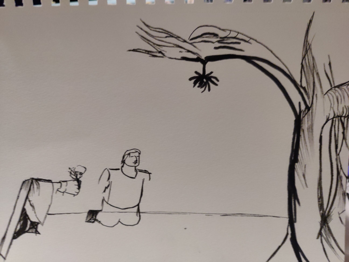 The scribbled is a spot in the difference game piece
, Comic panel Inked path: The tenacles of the past cat eye