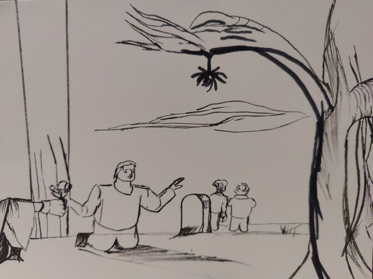 The scribbled is a spot in the difference game piece
, Comic panel Inked path: The tenacles of the past cat eye