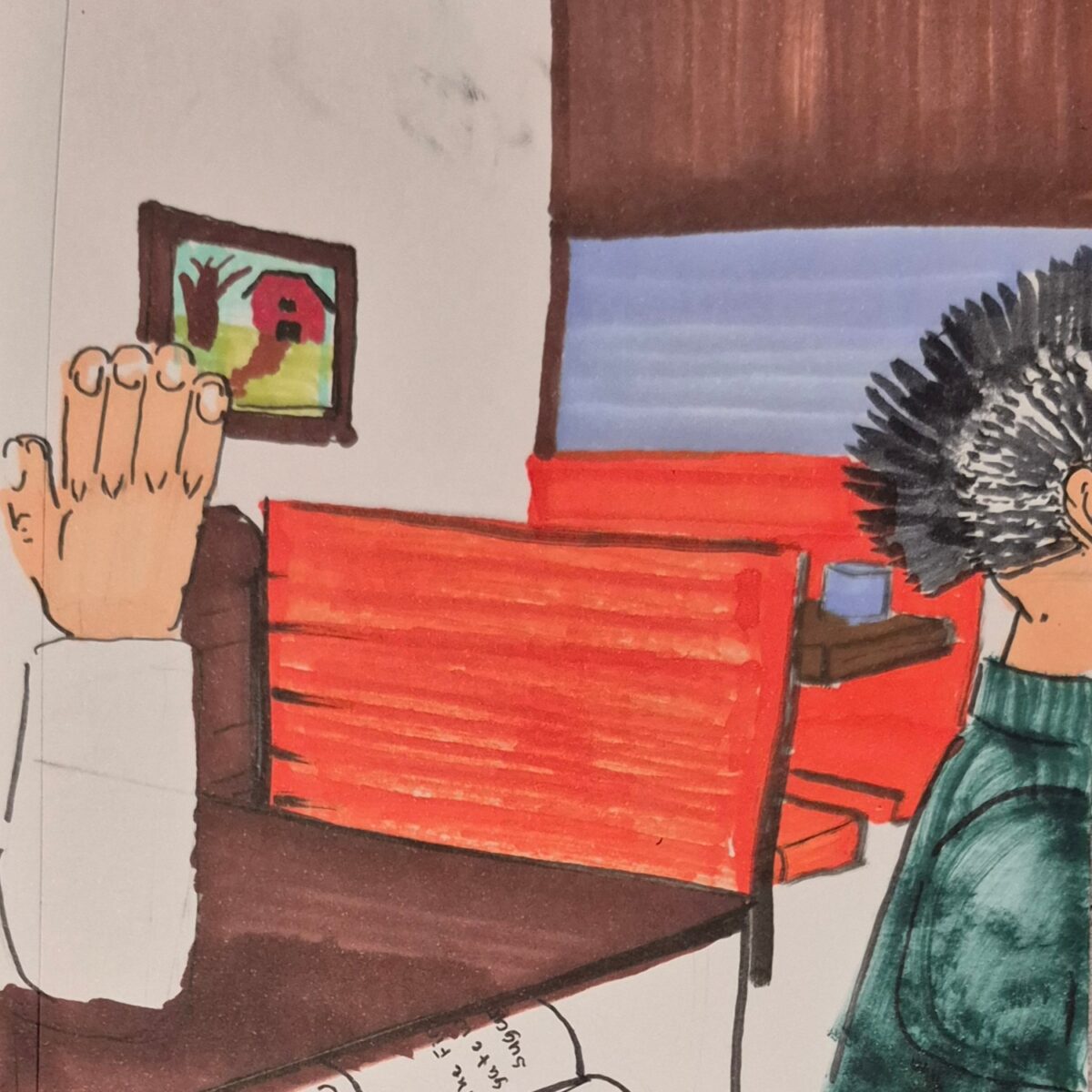 Late to the party, Comic panel, Inked path: The tenacles of the past cat eye