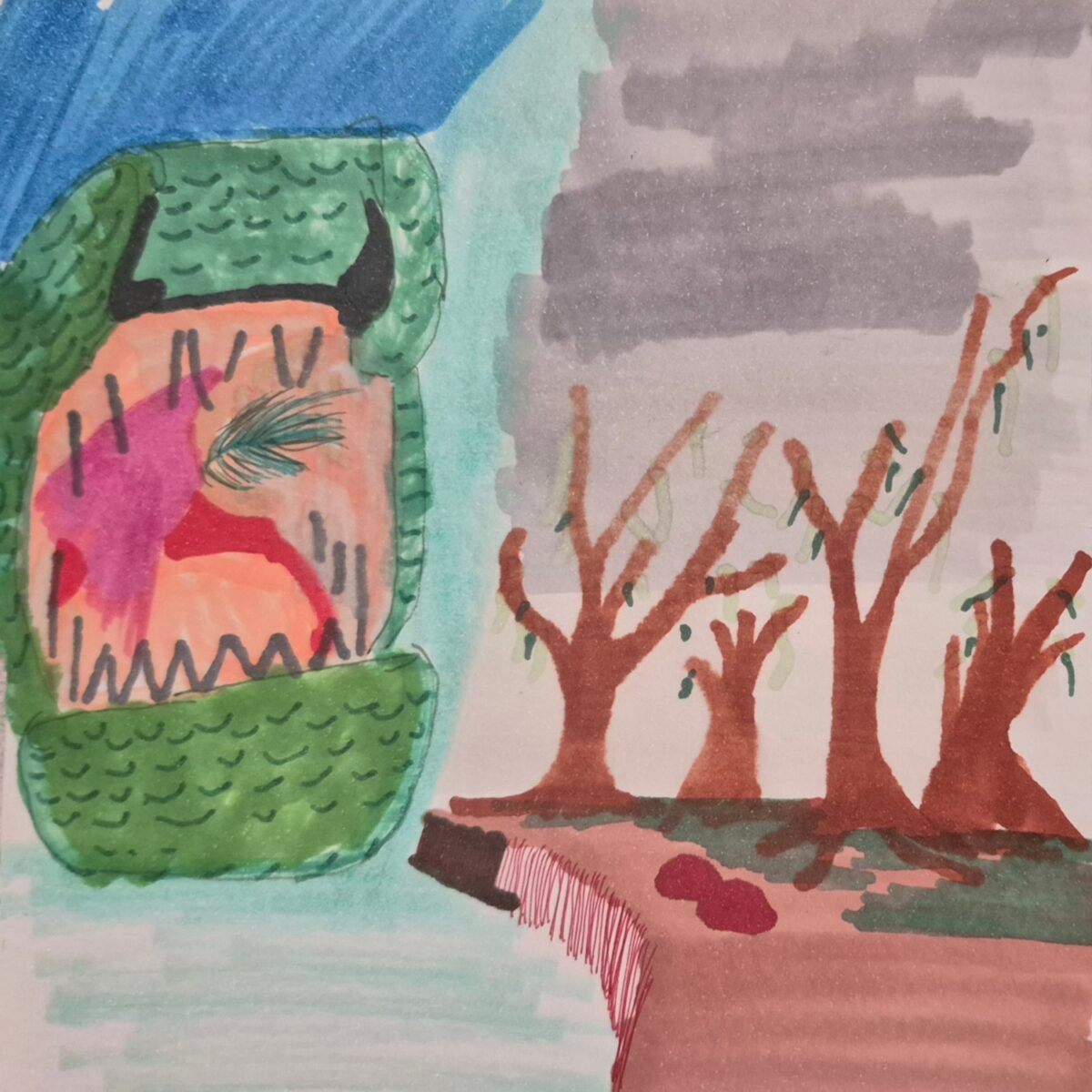 comic art, comic strips, inkedpath, Quibbles of the scribbles, webcomic,  Late to the party, puzzlement, used or not, Inked path: The reptiles give disturbing dreams. a toured piece of inked art explained by Olsen in detail.