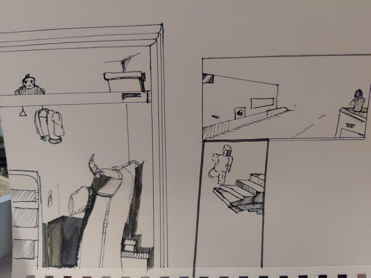 comic art, comic strips, inkedpath, Quibbles of the scribbles, webcomic,  Late to the party, puzzlement, used or not, Inked path: The reptiles give disturbing dreams. one of three game pieces of spot the difference
