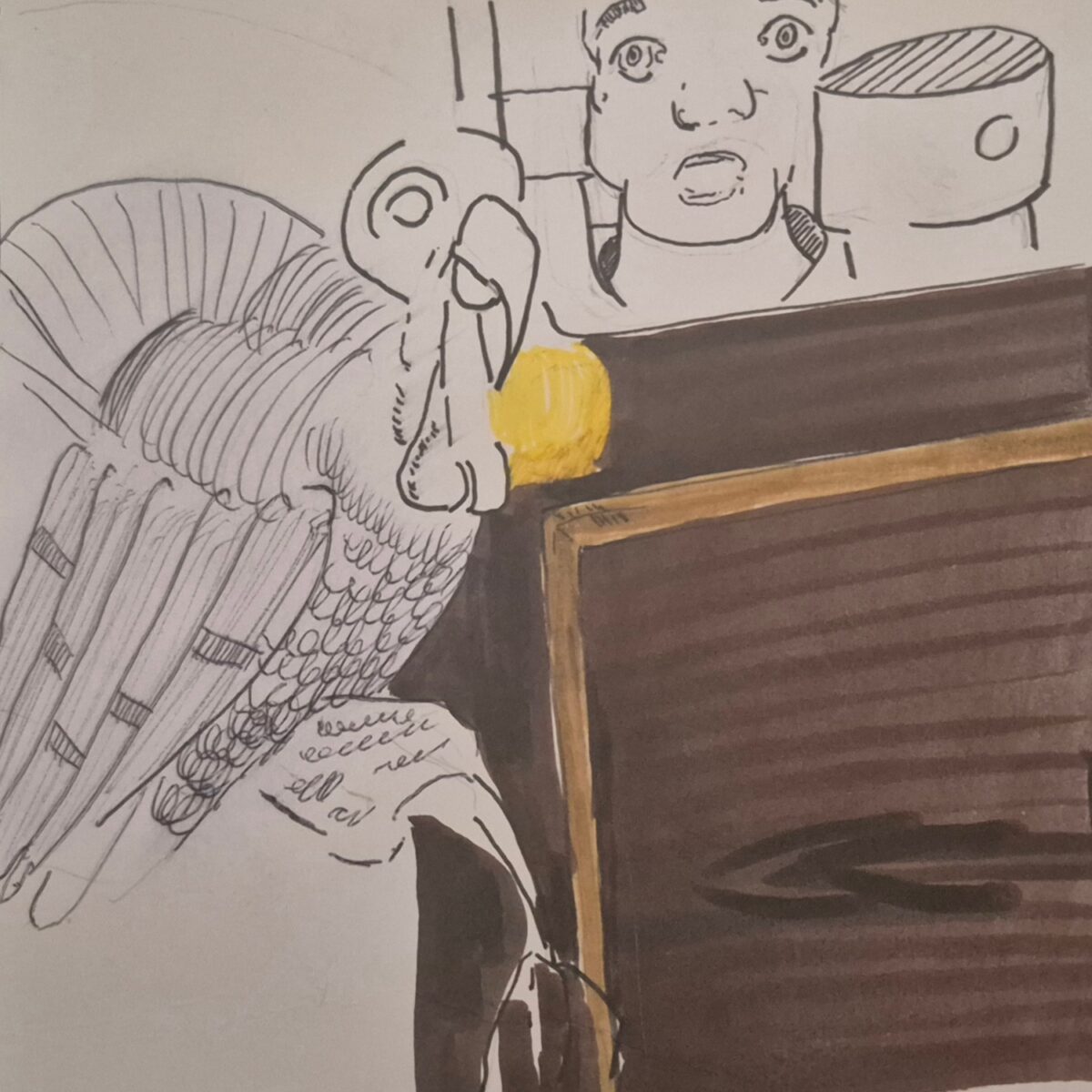 comic art, comic strips, inked path, Quibbles of the scribbles, webcomic,  Late to the party, puzzlement, used or not, Inked path: The reptiles give disturbing dreams. The pop art style was late to the party. An excused lateness of a day gives a smile