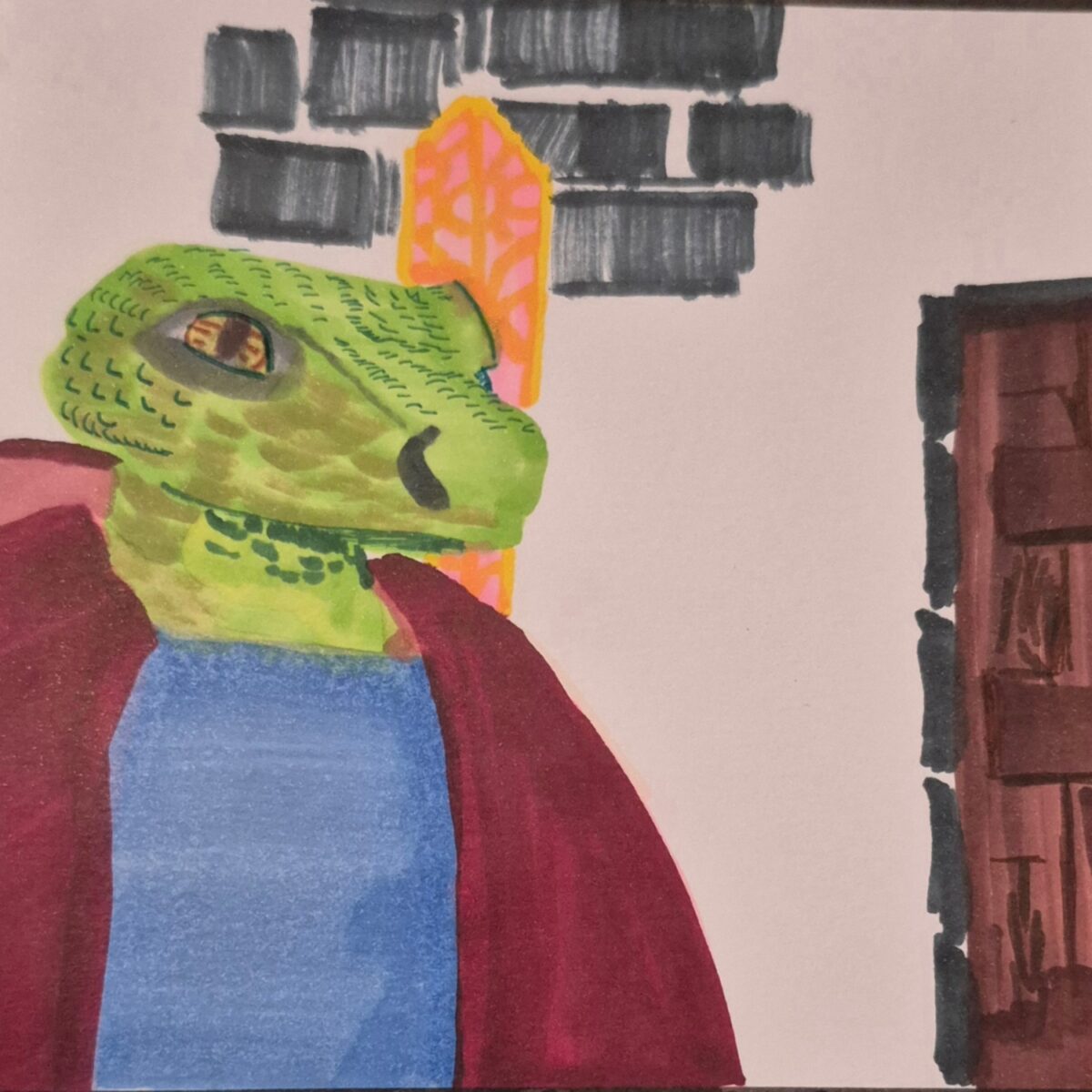 comic art, comic strips, inked path, Quibbles of the scribbles, webcomic,  Late to the party, puzzlement, used or not, Inked path: The reptiles give disturbing dreams. The pop art style was late to the party. An excused lateness of a day gives a smile