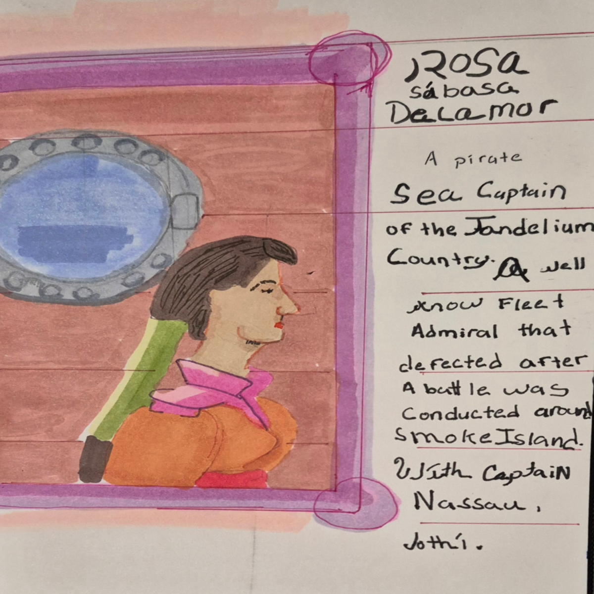 Depiction of Captain Rosa Sabasa Dalamor, a history cubby hole for the youth, Robert Lump