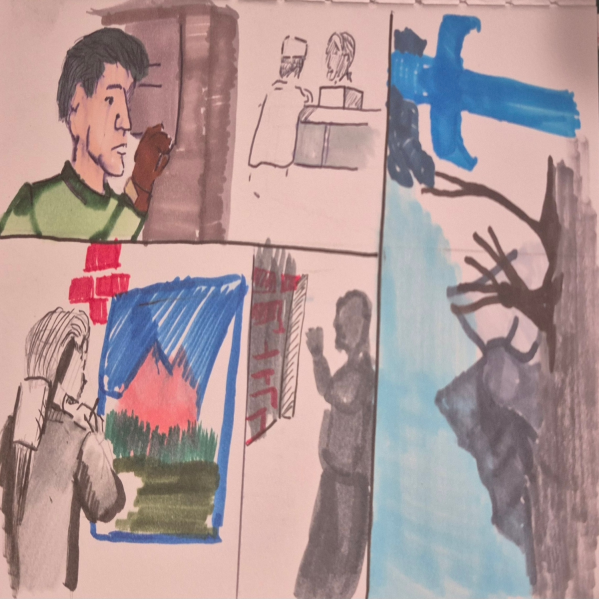 Inked path: Vision tells blank seeing the conversation?, comic art, comic strips, inkedpath, Quibbles of the scribbles, webcomic,  Late to the party, puzzlement, used or not,