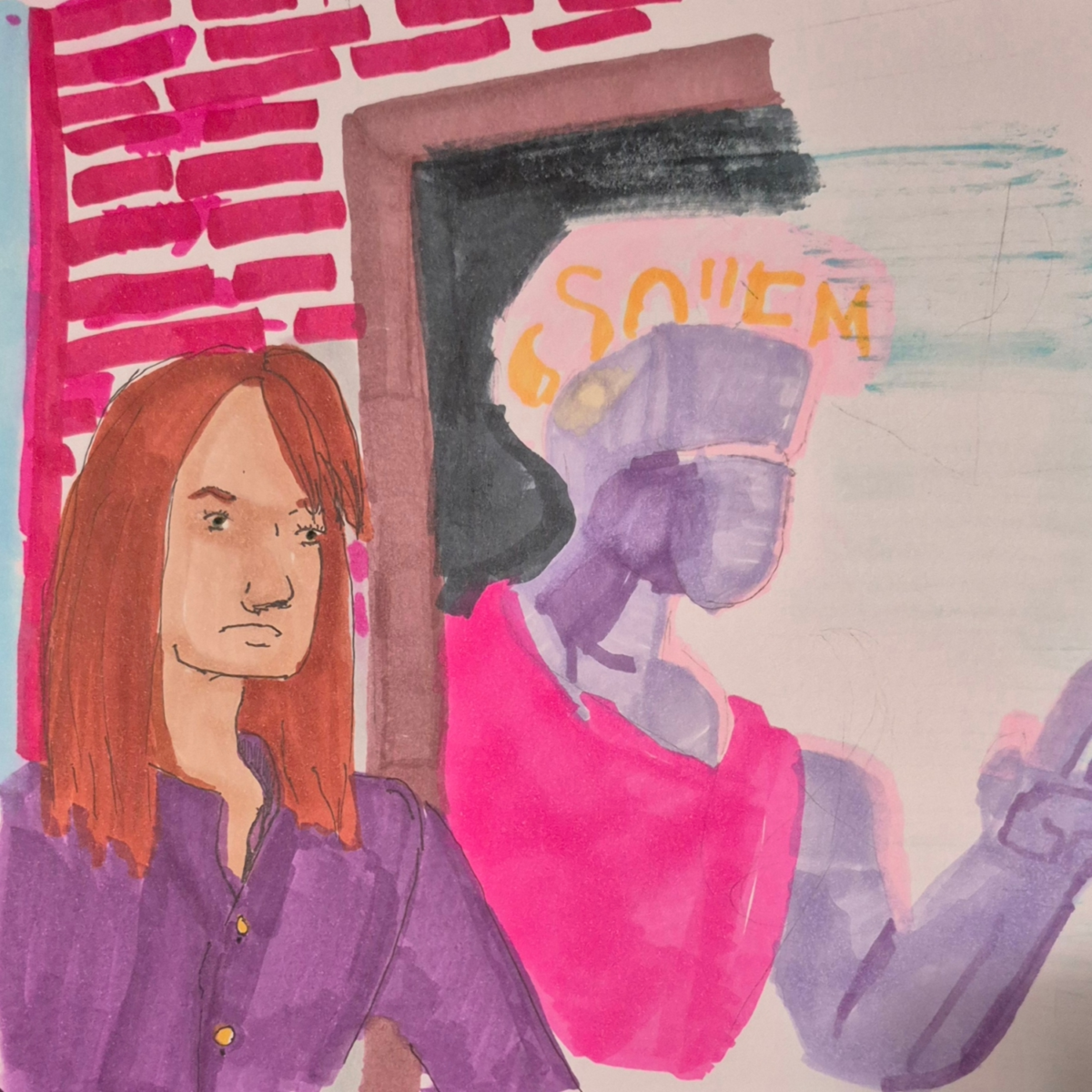 Illustration for the clone did it: the rings under the boards: Jenny Homes and Richard Avant having a conversation.