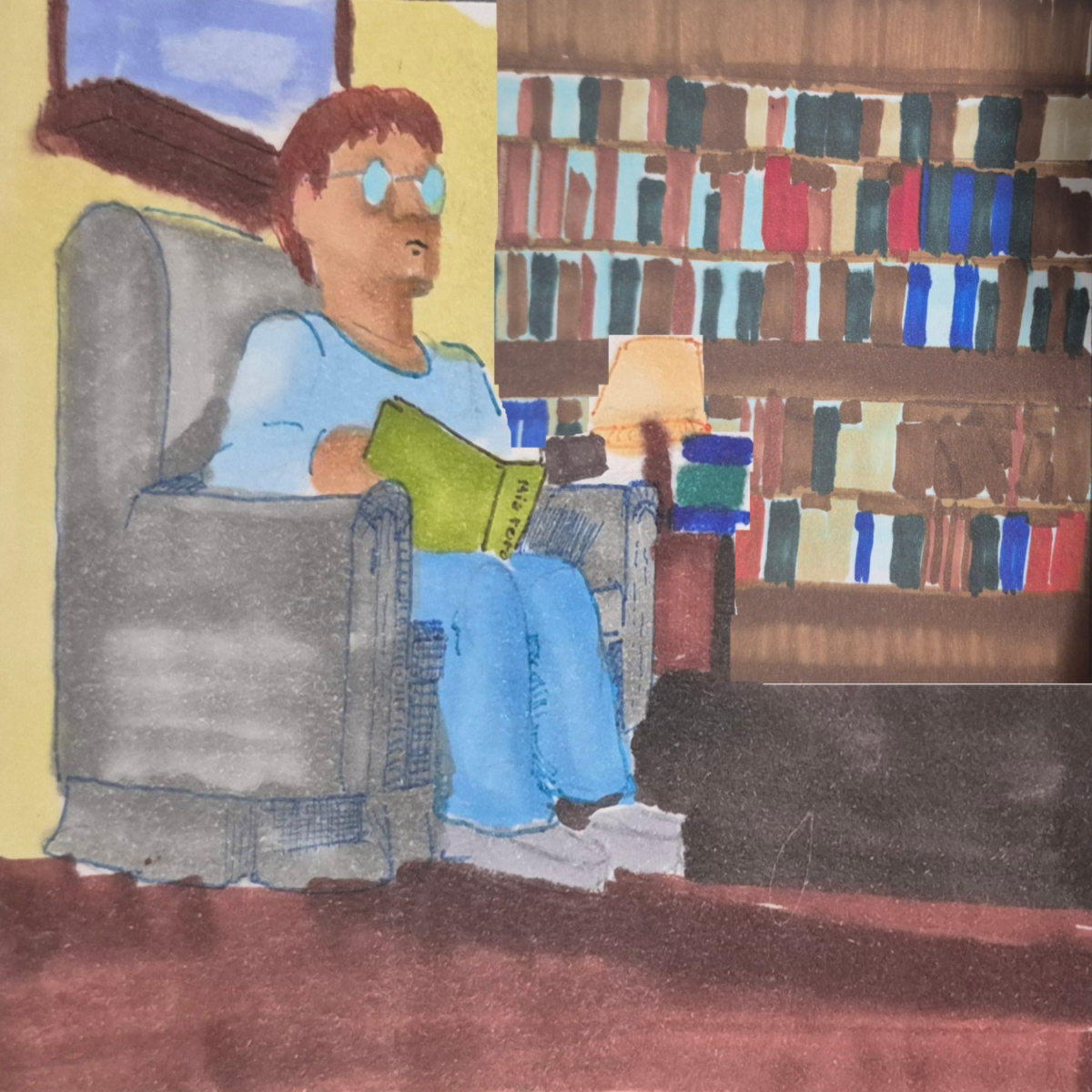 Illustration for the clone did it: the rings under the boards: Robert in front of a book case