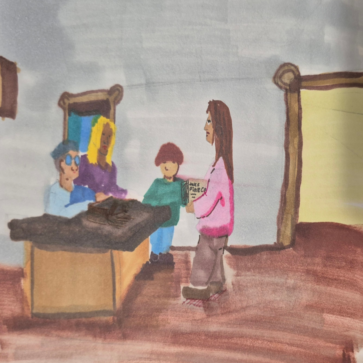 Illustration for the clone did it: the rings under the boards: a kitchen scene where four are talking about the ongoing