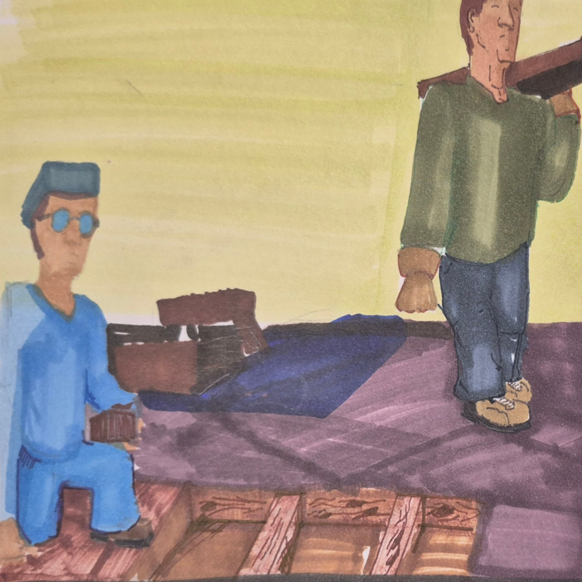 Illustration for the clone did it: the rings under the boards: Robert lump taking a box