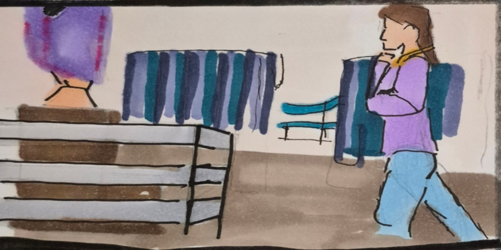 Away-Ink: A mystery leaves a puzzle, Away-Ink: The Yegg string is a change Part2, dream realm, yegg mystery, fiction puzzle, surreal story, dream symbolism, comic art, comic strips, inkedpath, puzzlement, webcomic, Tammy working at Jane's shop