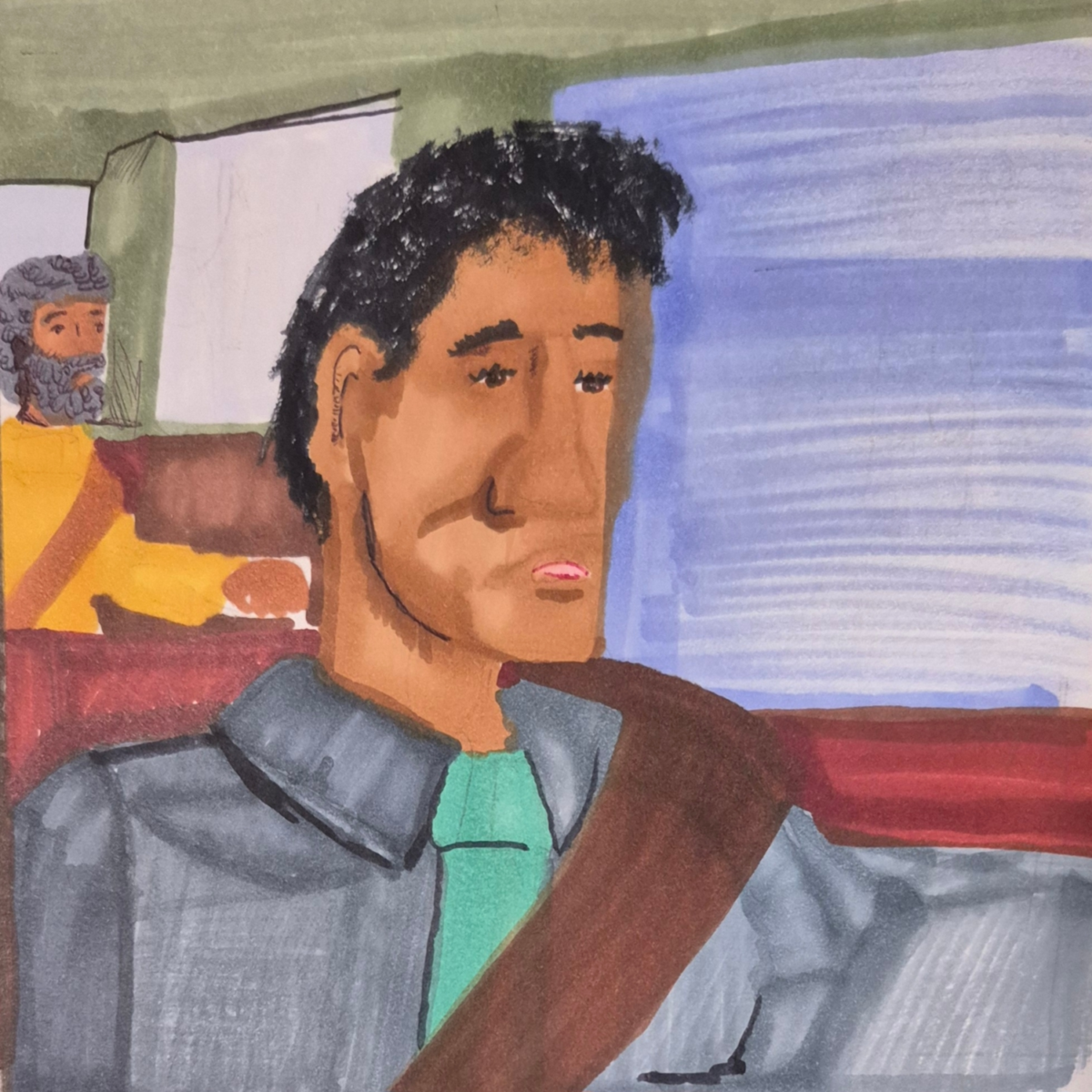 comic art, comic strips, inkedpath, puzzlement, webcomic, The Clone Did It, Colloquy, radio reports, Mayor's Court data has cubby holes, wide shoot of the two in the car 