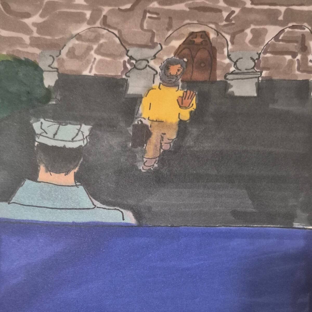 comic art, comic strips, inkedpath, puzzlement, webcomic, The Clone Did It, Colloquy, radio reports, Mayor's Court data has cubby holes, Franklin and Jack at the car for the morning commute 
