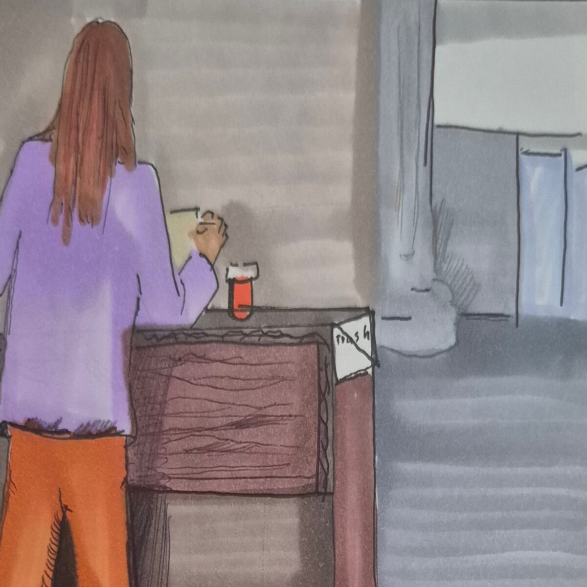 comic art, comic strips, inkedpath, puzzlement, webcomic, The Clone Did It, Colloquy, radio reports, Mayor's Court data has cubby holes,  Jenny Homes watching the court doors for the days ongoings