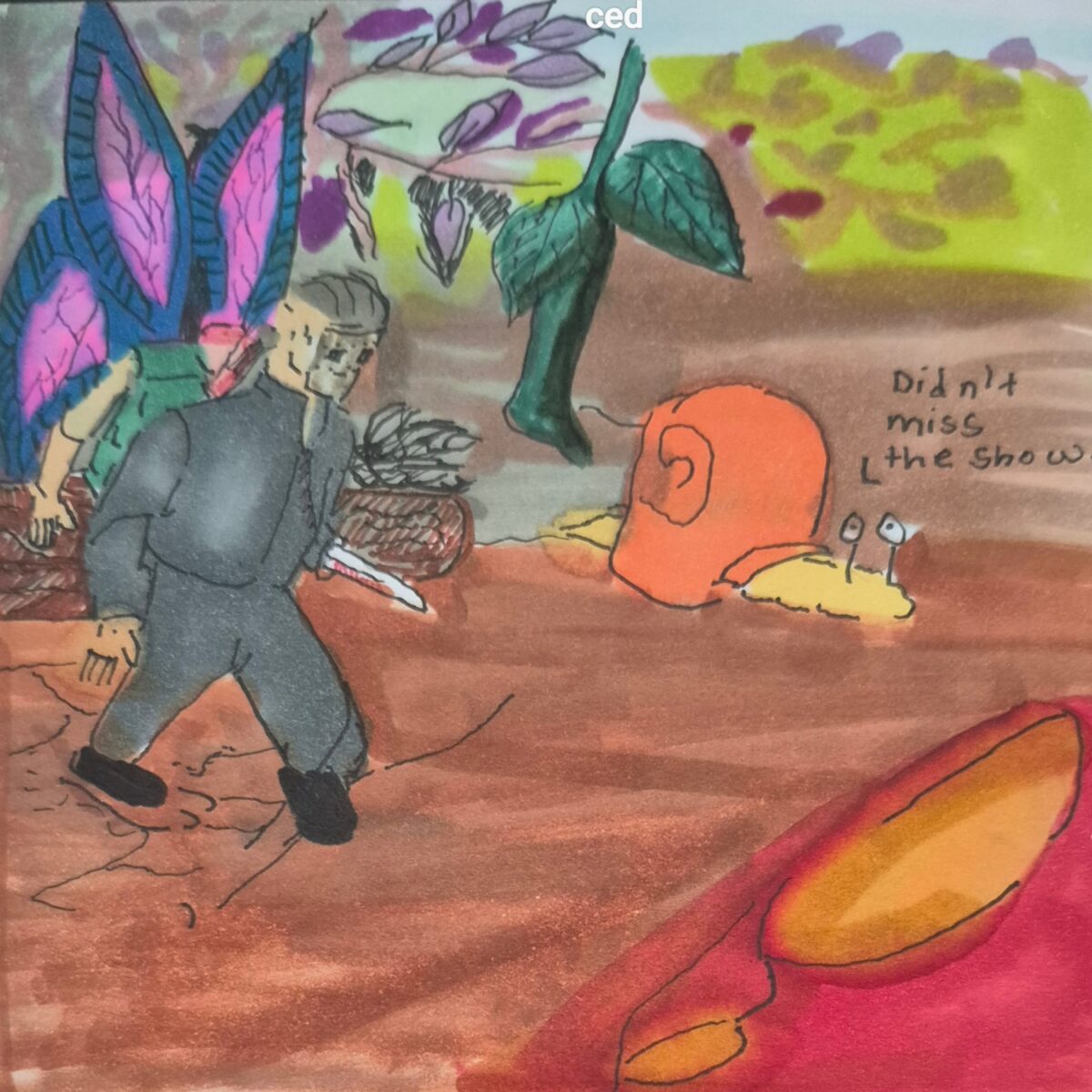 A twisted image of the picture just over the shoulder of the two talking at the table. To show the randomness of the radio show. 