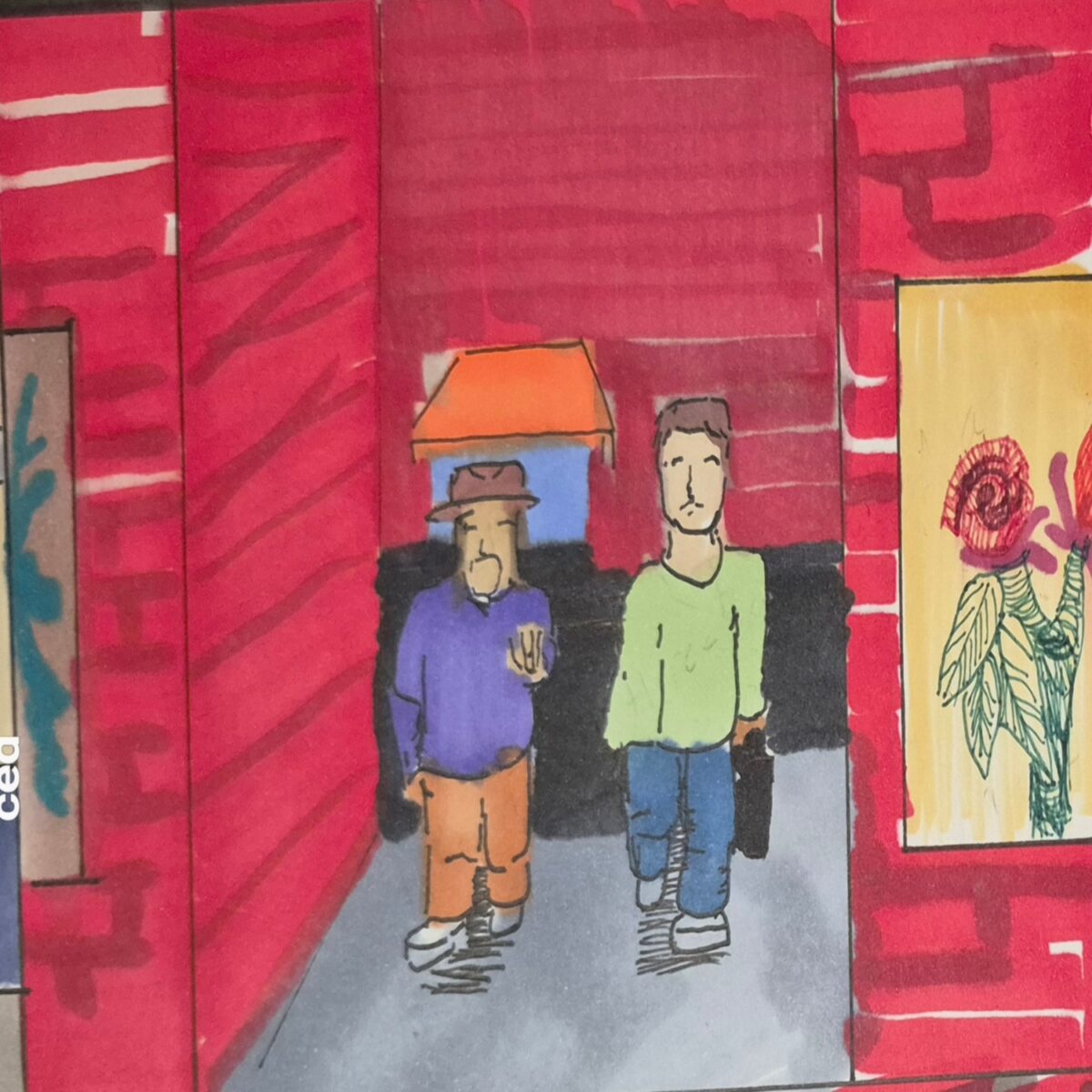 Cohen and Jobo Lage are walking into the art alleyway, talking about the reboot that needs a set design to be done.