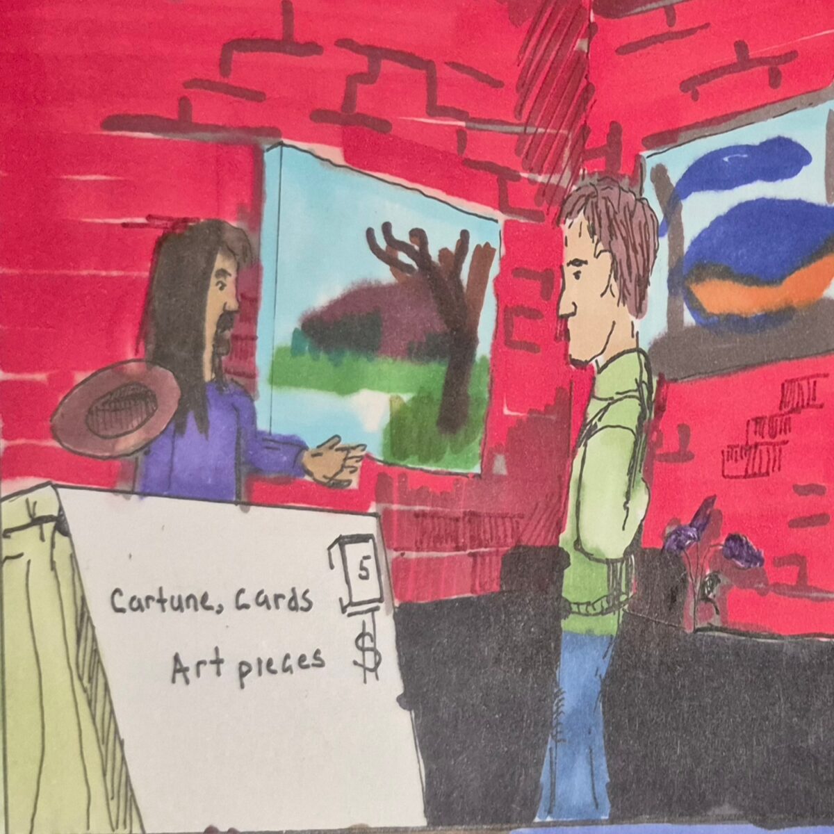 Cohen asks if there is a lot of time for the set design to be done and if there is a need for a quick card from the booth. Offers an apology for the hot dogs being down while the vendor is protesting.
